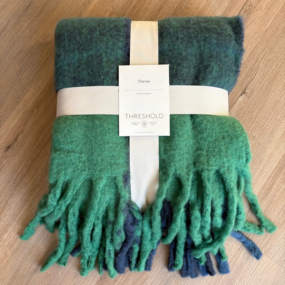 Threshold Woven Plaid Throw Blanket - Green/Navy